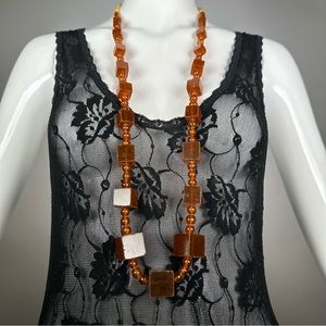 Vintage Baltic Amber Necklace Round Square Beads Orange Length 19"
